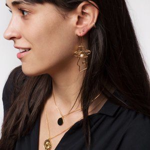 Jeweltopia Jewelry Solid Sterling Silver Abstract Face Drop